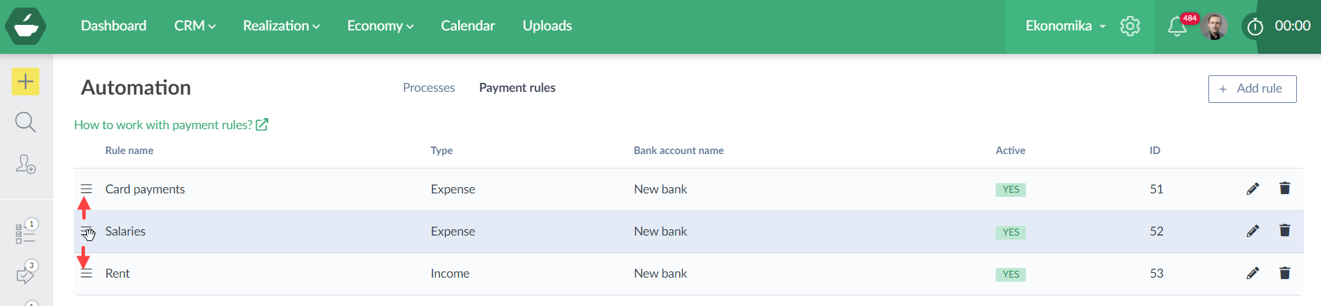 Payment rules - order of rules