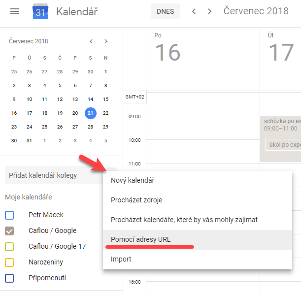 Přidat kalendář pomocí iCal URL
